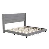 Hollis King Upholstered Platform Bed with Wingback Headboard, Mattress Foundation with Slatted Supports, No Box Spring Needed, Gray Faux Linen