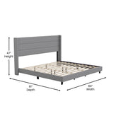 Hollis King Upholstered Platform Bed with Wingback Headboard, Mattress Foundation with Slatted Supports, No Box Spring Needed, Gray Faux Linen