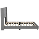 Hollis King Upholstered Platform Bed with Wingback Headboard, Mattress Foundation with Slatted Supports, No Box Spring Needed, Gray Faux Linen
