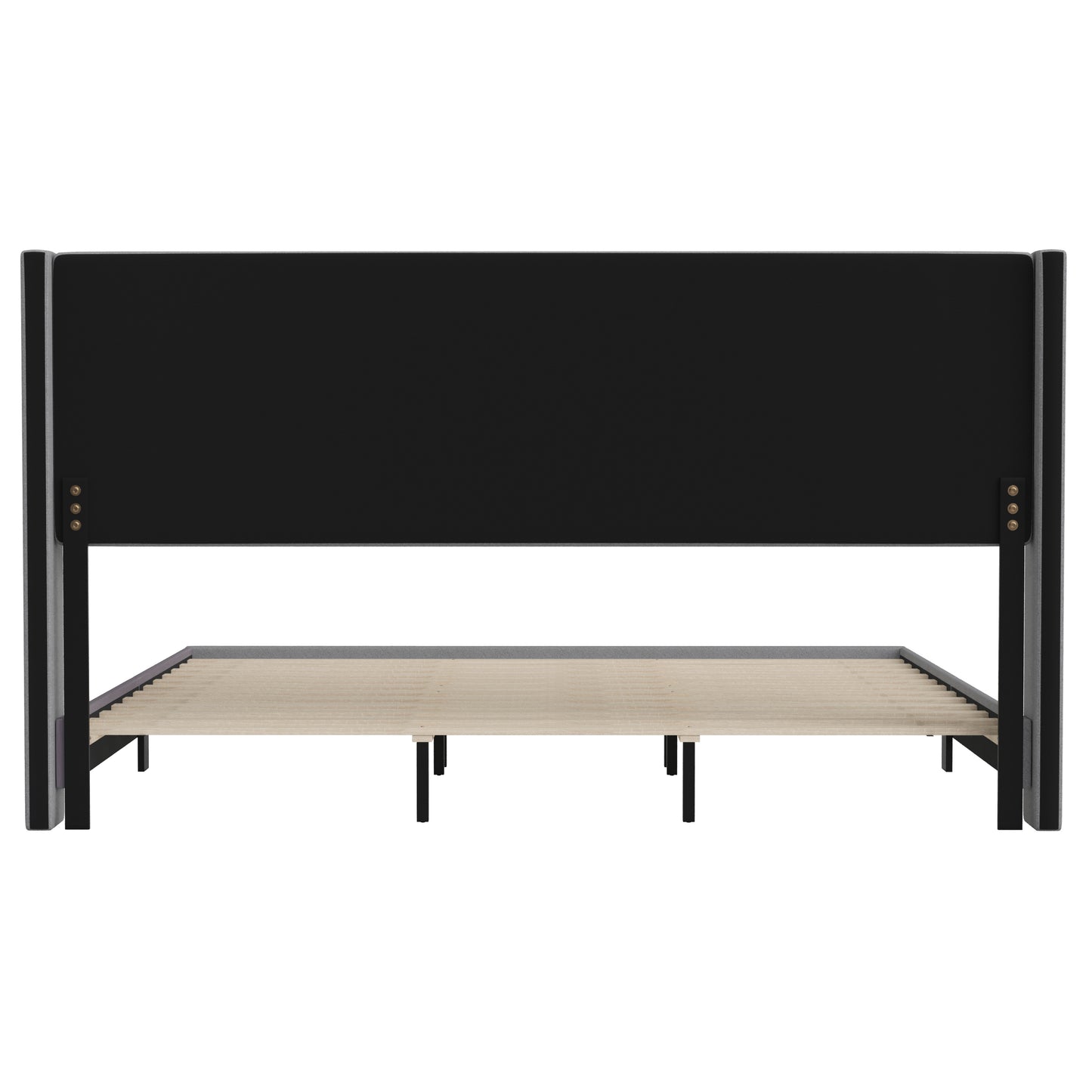 Hollis King Upholstered Platform Bed with Wingback Headboard, Mattress Foundation with Slatted Supports, No Box Spring Needed, Gray Faux Linen