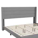 Hollis King Upholstered Platform Bed with Wingback Headboard, Mattress Foundation with Slatted Supports, No Box Spring Needed, Gray Faux Linen