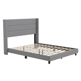 Hollis Queen Upholstered Platform Bed with Wingback Headboard, Mattress Foundation with Slatted Supports, No Box Spring Needed, Gray Faux Linen