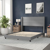 Hollis Queen Upholstered Platform Bed with Wingback Headboard, Mattress Foundation with Slatted Supports, No Box Spring Needed, Gray Faux Linen