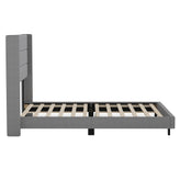Hollis Queen Upholstered Platform Bed with Wingback Headboard, Mattress Foundation with Slatted Supports, No Box Spring Needed, Gray Faux Linen