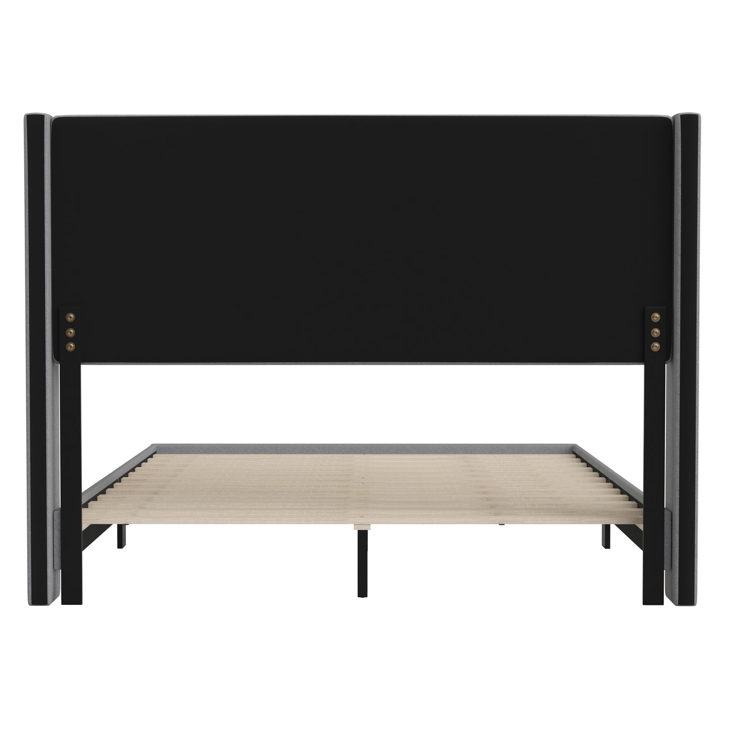Hollis Queen Upholstered Platform Bed with Wingback Headboard, Mattress Foundation with Slatted Supports, No Box Spring Needed, Gray Faux Linen