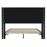 Hollis Queen Upholstered Platform Bed with Wingback Headboard, Mattress Foundation with Slatted Supports, No Box Spring Needed, Gray Faux Linen