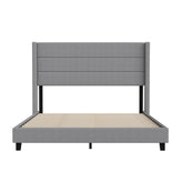 Hollis Queen Upholstered Platform Bed with Wingback Headboard, Mattress Foundation with Slatted Supports, No Box Spring Needed, Gray Faux Linen