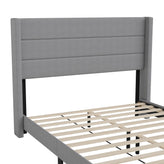 Hollis Queen Upholstered Platform Bed with Wingback Headboard, Mattress Foundation with Slatted Supports, No Box Spring Needed, Gray Faux Linen