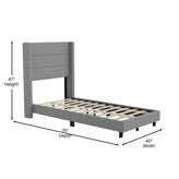 Hollis Twin Upholstered Platform Bed with Wingback Headboard, Mattress Foundation with Slatted Supports, No Box Spring Needed, Gray Faux Linen