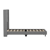 Hollis Twin Upholstered Platform Bed with Wingback Headboard, Mattress Foundation with Slatted Supports, No Box Spring Needed, Gray Faux Linen