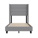 Hollis Twin Upholstered Platform Bed with Wingback Headboard, Mattress Foundation with Slatted Supports, No Box Spring Needed, Gray Faux Linen