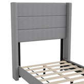 Hollis Twin Upholstered Platform Bed with Wingback Headboard, Mattress Foundation with Slatted Supports, No Box Spring Needed, Gray Faux Linen