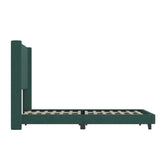 Bianca Queen Upholstered Platform Bed with Vertical Stitched Wingback Headboard, Slatted Mattress Foundation, No Box Spring Needed, Emerald Velvet