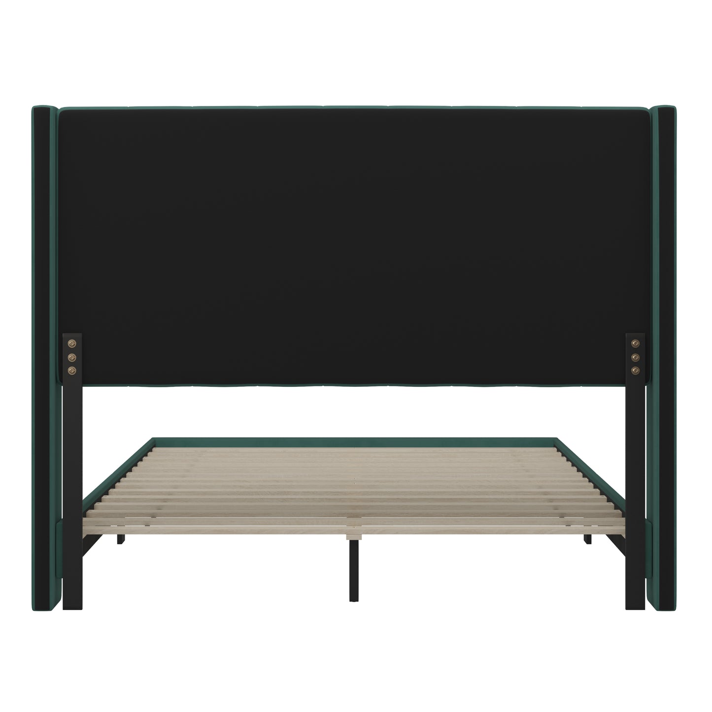 Bianca Queen Upholstered Platform Bed with Vertical Stitched Wingback Headboard, Slatted Mattress Foundation, No Box Spring Needed, Emerald Velvet