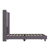 Bianca Full Upholstered Platform Bed with Vertical Stitched Wingback Headboard, Slatted Mattress Foundation, No Box Spring Needed, Gray Velvet