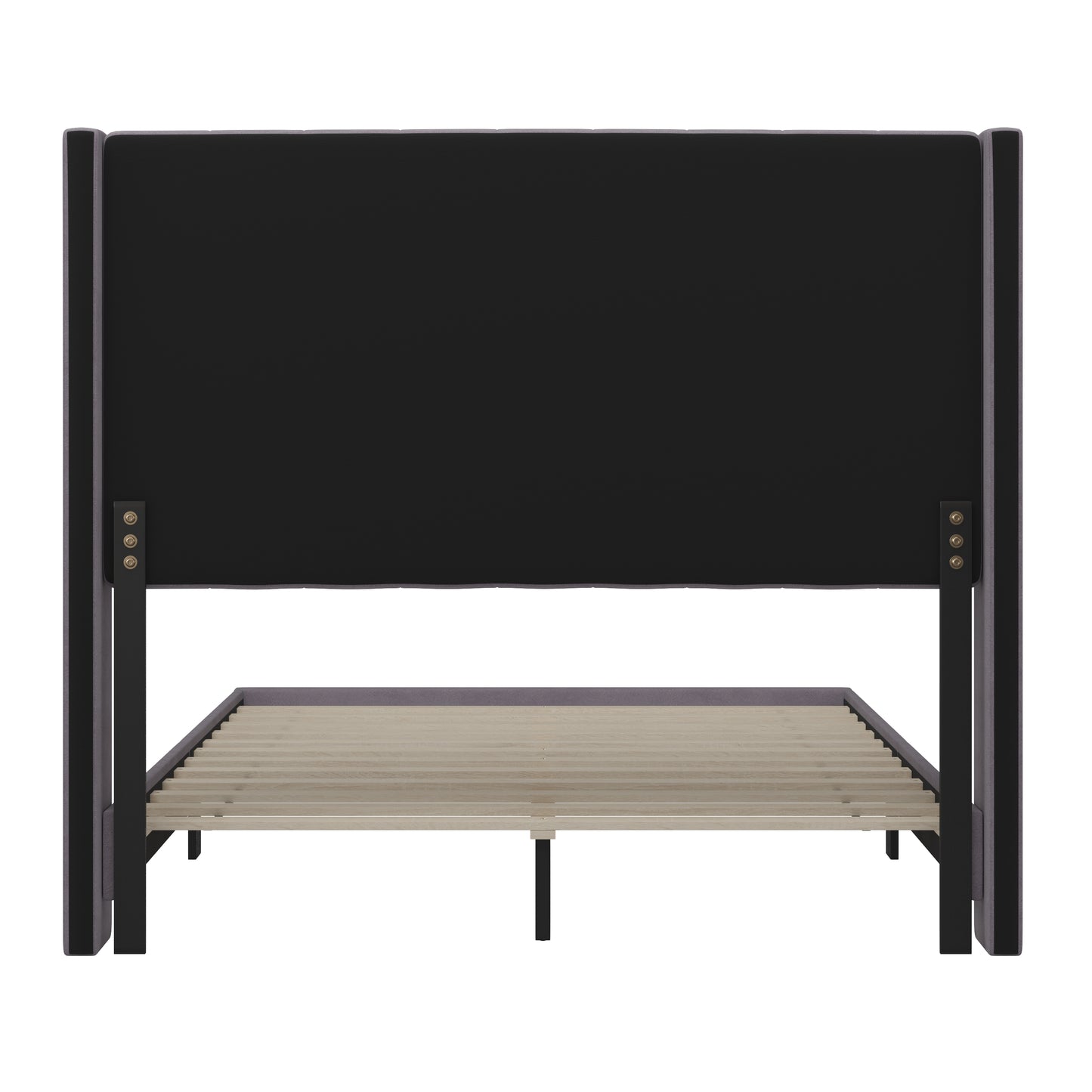 Bianca Full Upholstered Platform Bed with Vertical Stitched Wingback Headboard, Slatted Mattress Foundation, No Box Spring Needed, Gray Velvet