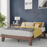 Evelyn Walnut Finish Wood Full Platform Bed with Wooden Support Slats, No Box Spring Required
