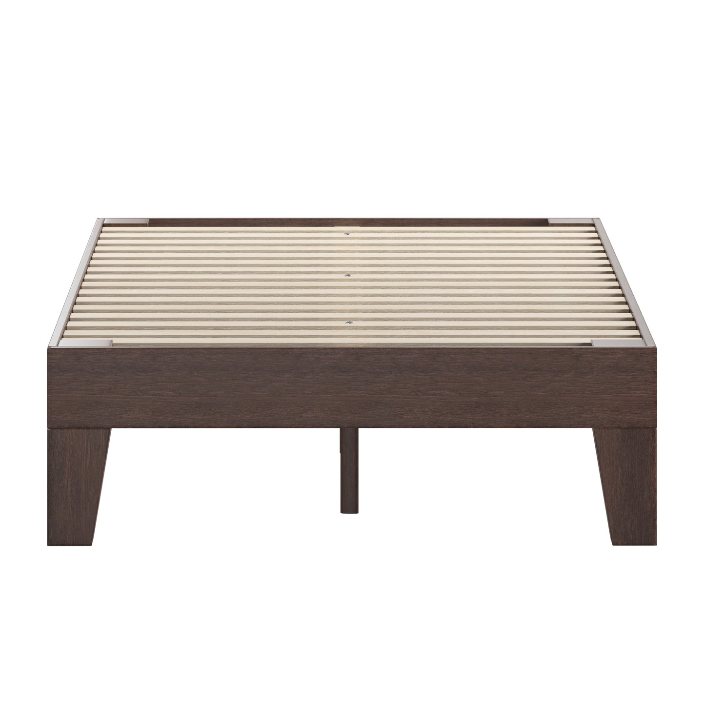 Evelyn Walnut Finish Wood Full Platform Bed with Wooden Support Slats, No Box Spring Required