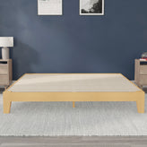 Evelyn Natural Pine Finish Wood King Platform Bed with Wooden Support Slats, No Box Spring Required