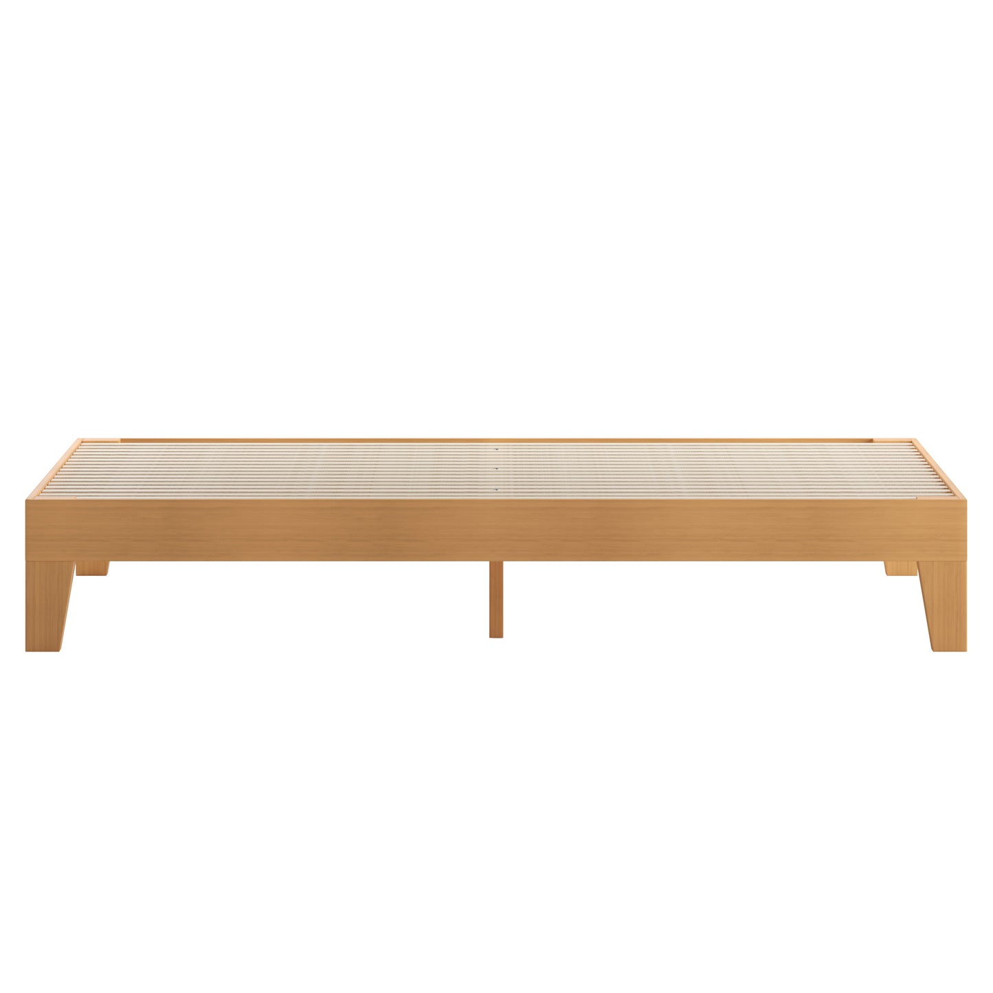 Evelyn Natural Pine Finish Wood King Platform Bed with Wooden Support Slats, No Box Spring Required
