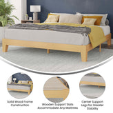 Evelyn Natural Pine Finish Wood King Platform Bed with Wooden Support Slats, No Box Spring Required