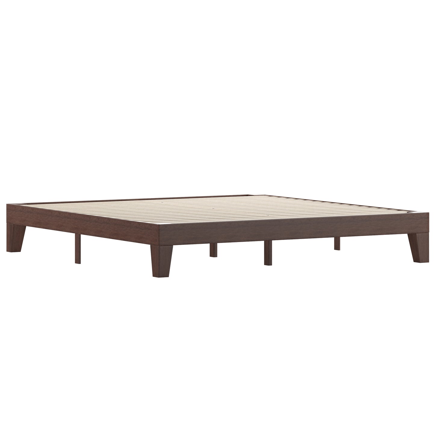 Evelyn Walnut Finish Wood King Platform Bed with Wooden Support Slats, No Box Spring Required