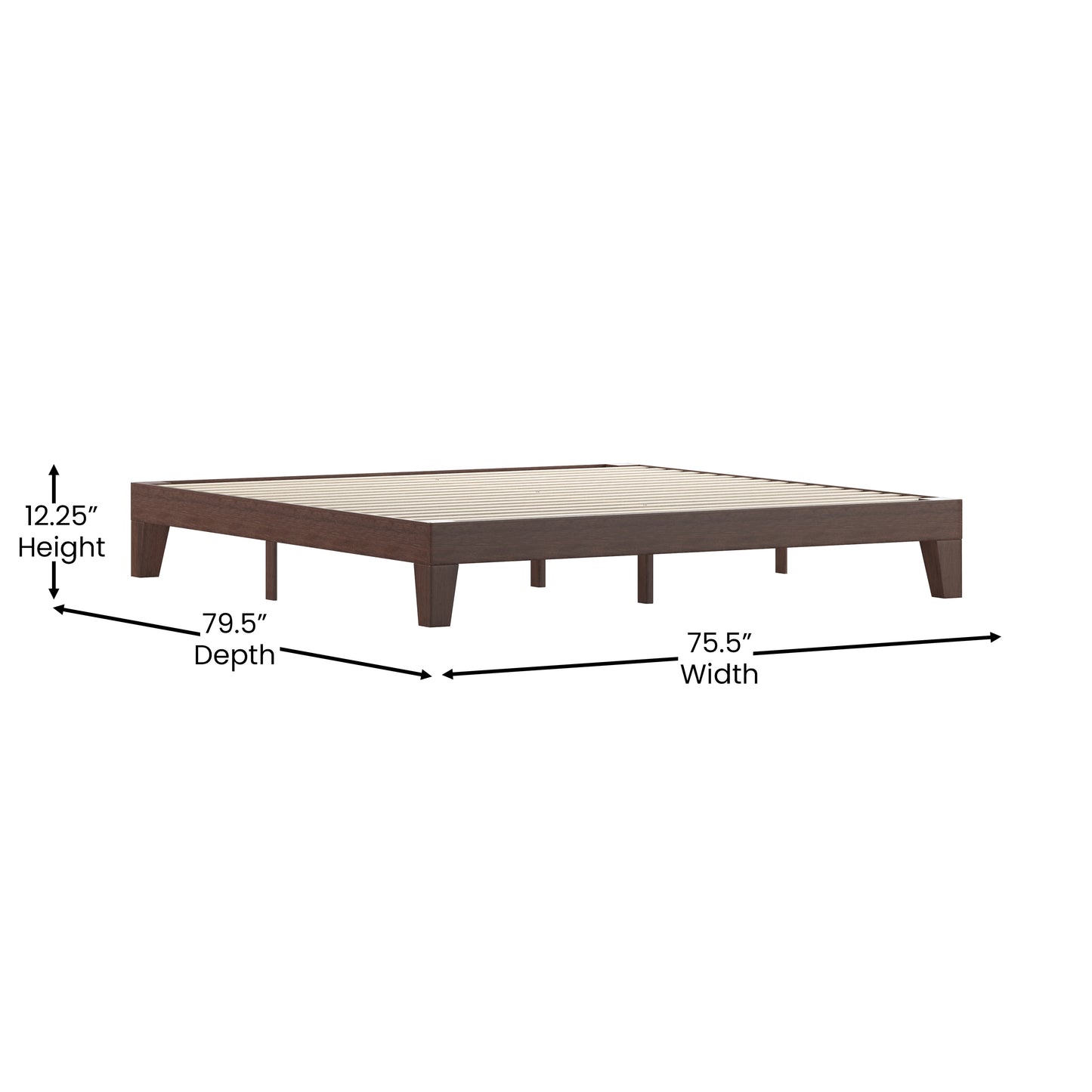 Evelyn Walnut Finish Wood King Platform Bed with Wooden Support Slats, No Box Spring Required