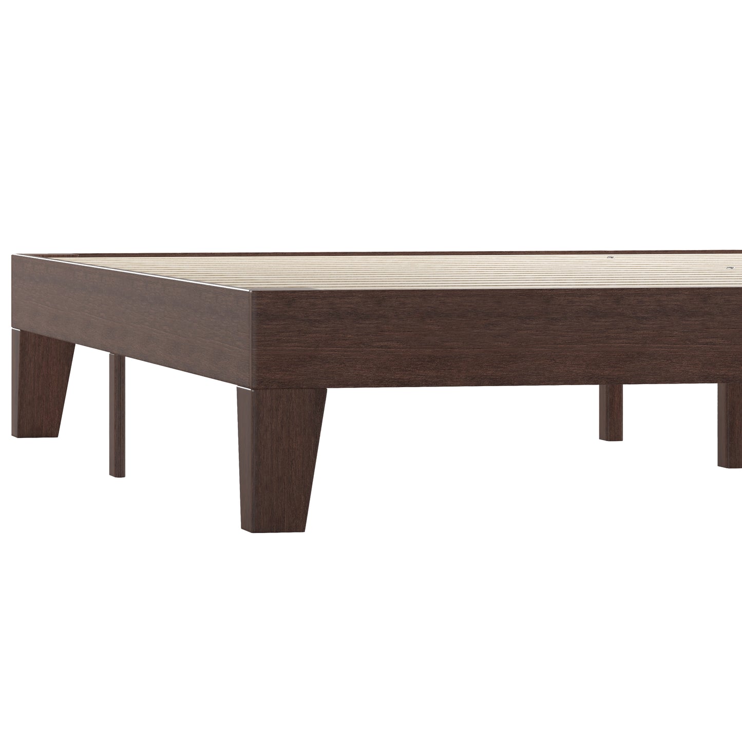 Evelyn Walnut Finish Wood King Platform Bed with Wooden Support Slats, No Box Spring Required