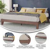 Evelyn Walnut Finish Wood King Platform Bed with Wooden Support Slats, No Box Spring Required