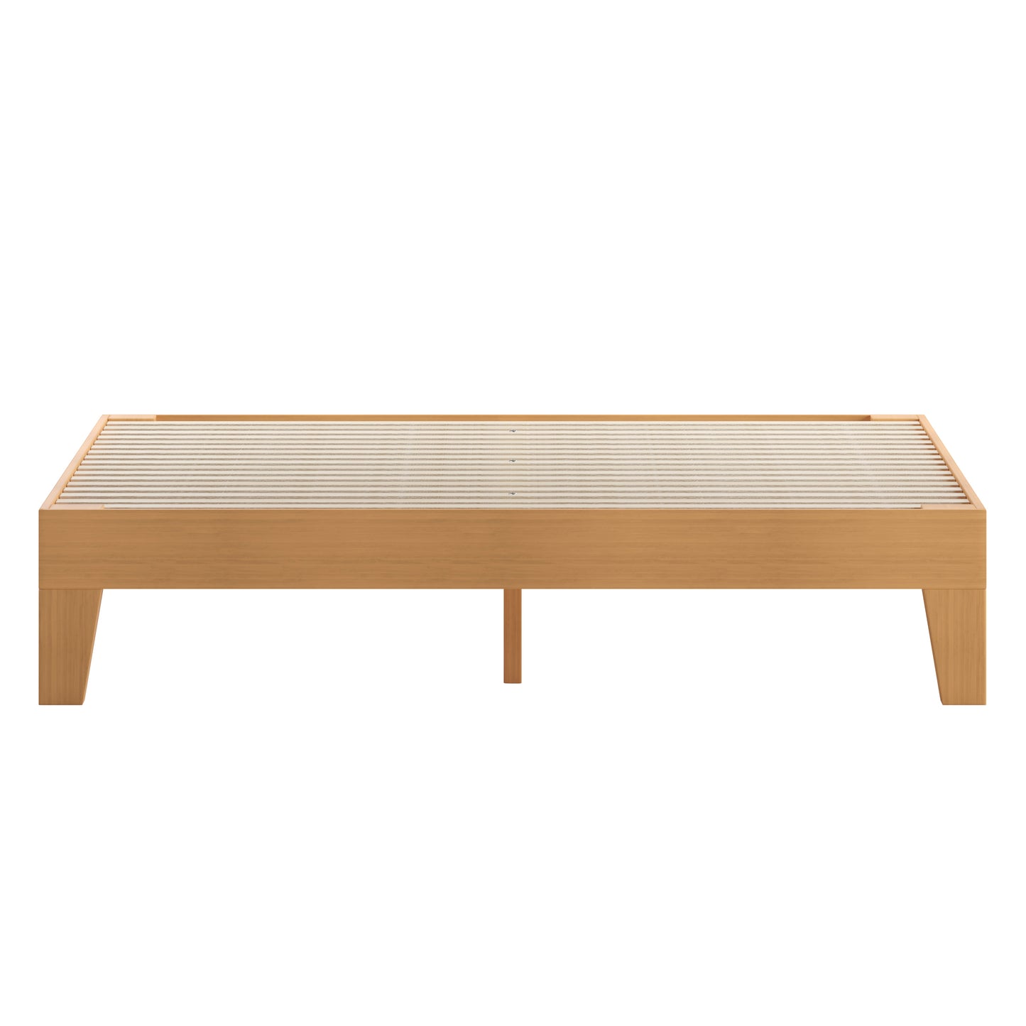 Evelyn Natural Pine Finish Wood Queen Platform Bed with Wooden Support Slats, No Box Spring Required