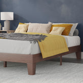 Evelyn Walnut Finish Wood Queen Platform Bed with Wooden Support Slats, No Box Spring Required