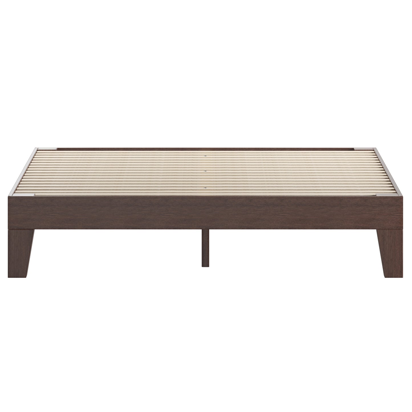 Evelyn Walnut Finish Wood Queen Platform Bed with Wooden Support Slats, No Box Spring Required