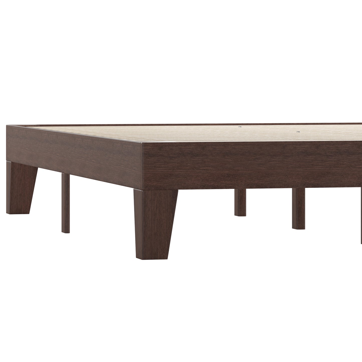 Evelyn Walnut Finish Wood Queen Platform Bed with Wooden Support Slats, No Box Spring Required