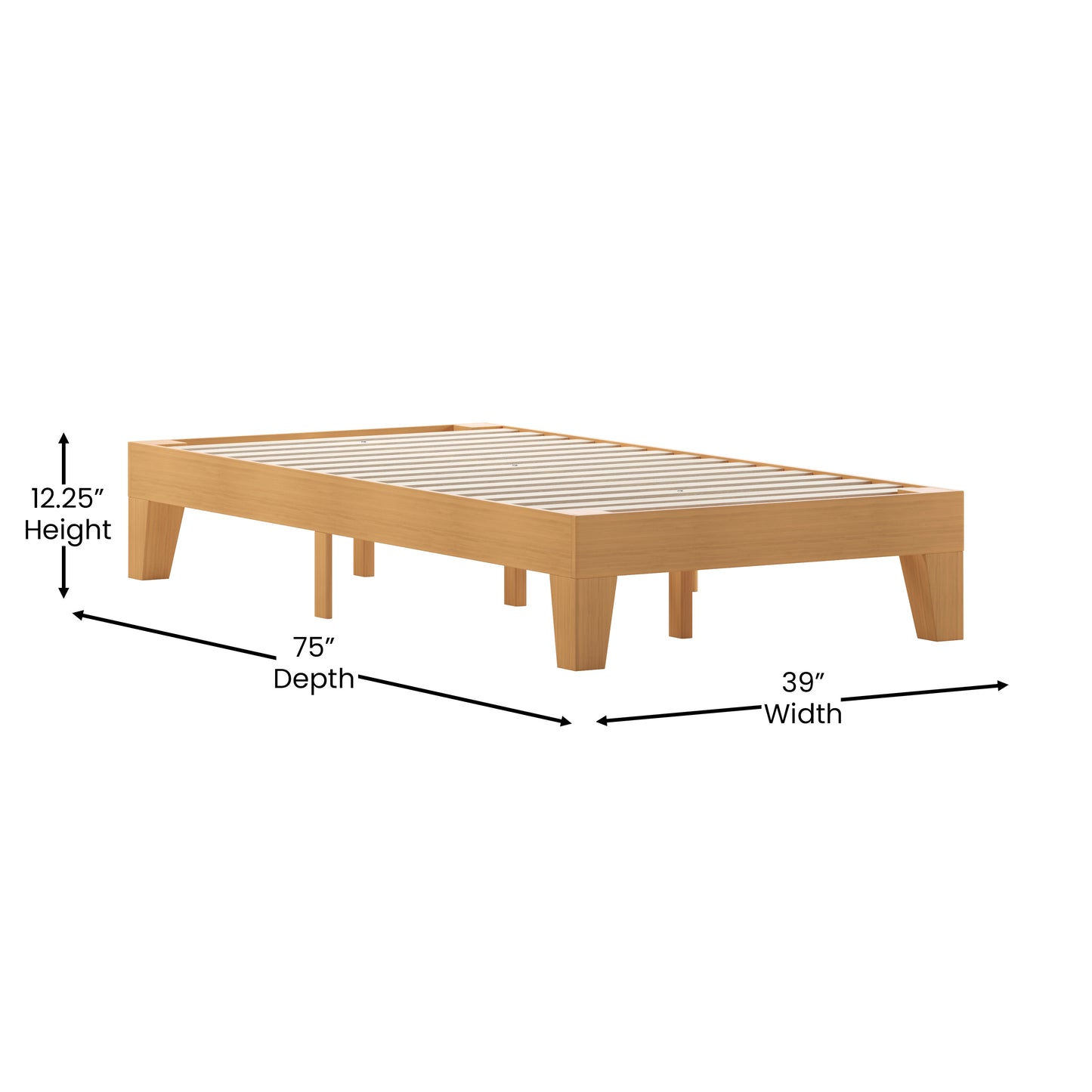 Evelyn Natural Pine Finish Wood Twin Platform Bed with Wooden Support Slats, No Box Spring Required