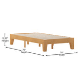 Evelyn Natural Pine Finish Wood Twin Platform Bed with Wooden Support Slats, No Box Spring Required