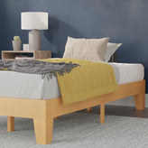 Evelyn Natural Pine Finish Wood Twin Platform Bed with Wooden Support Slats, No Box Spring Required