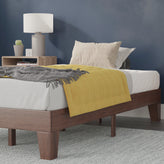 Evelyn Walnut Finish Wood Twin Platform Bed with Wooden Support Slats, No Box Spring Required