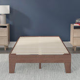 Evelyn Walnut Finish Wood Twin Platform Bed with Wooden Support Slats, No Box Spring Required