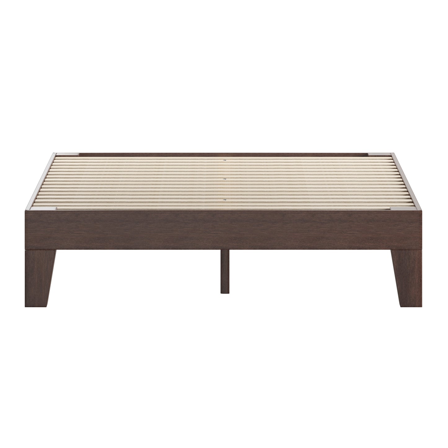 Evelyn Walnut Finish Wood Twin Platform Bed with Wooden Support Slats, No Box Spring Required