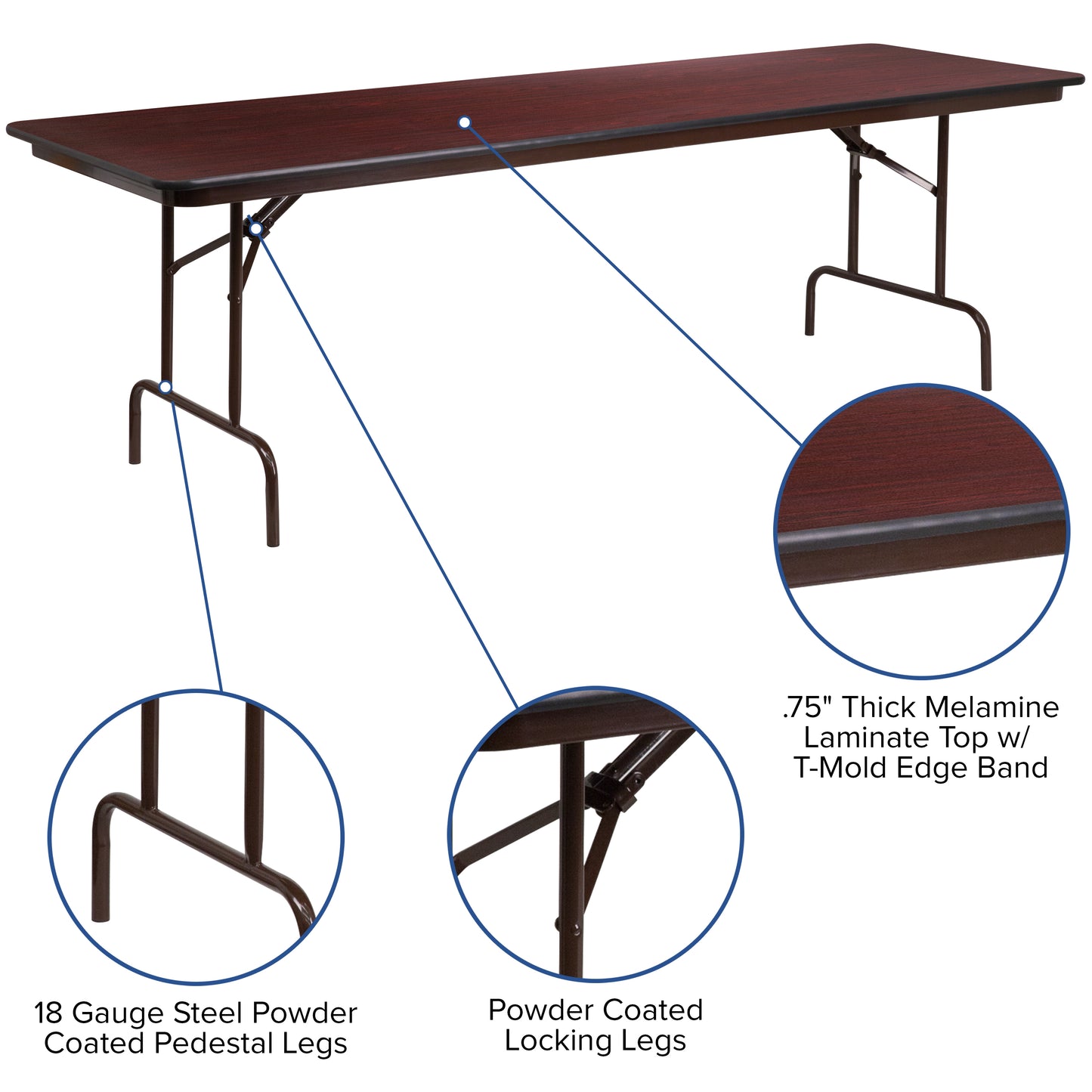Frankie 8-Foot Mahogany Melamine Laminate Folding Banquet Table