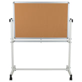 HERCULES Series 45.25"W x 54.75"H Reversible Mobile Cork Bulletin Board and White Board with Pen Tray