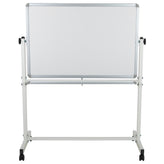 HERCULES Series 45.25"W x 54.75"H Reversible Mobile Cork Bulletin Board and White Board with Pen Tray