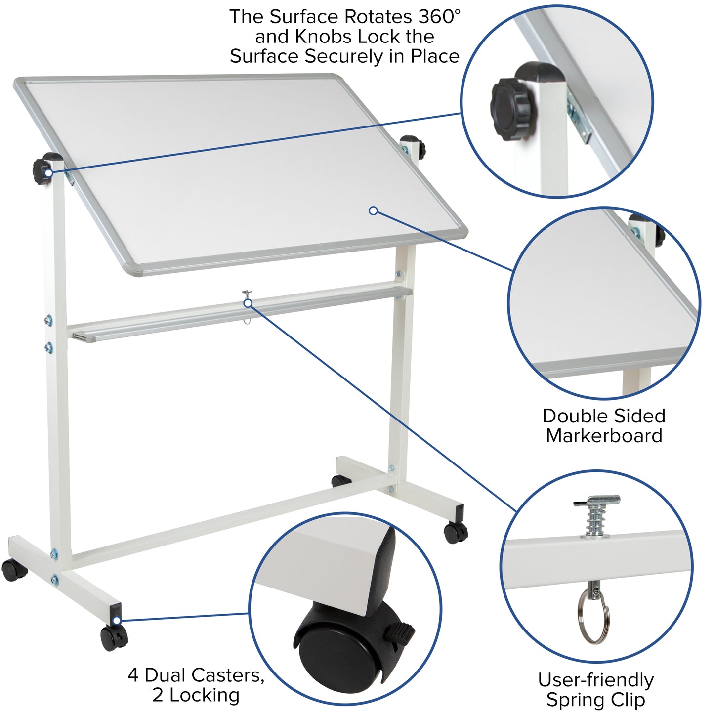 HERCULES Series 45.25"W x 54.75"H Double-Sided Mobile White Board with Pen Tray