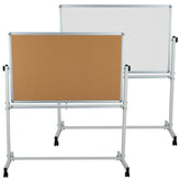 HERCULES Series 53"W x 59"H Reversible Mobile Cork Bulletin Board and White Board with Pen Tray