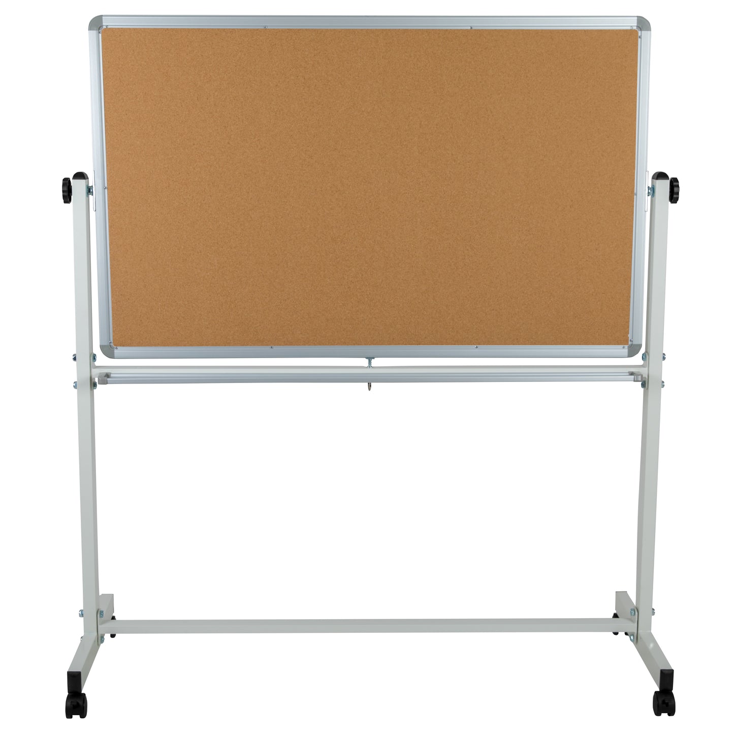 HERCULES Series 53"W x 59"H Reversible Mobile Cork Bulletin Board and White Board with Pen Tray
