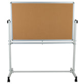 HERCULES Series 53"W x 59"H Reversible Mobile Cork Bulletin Board and White Board with Pen Tray