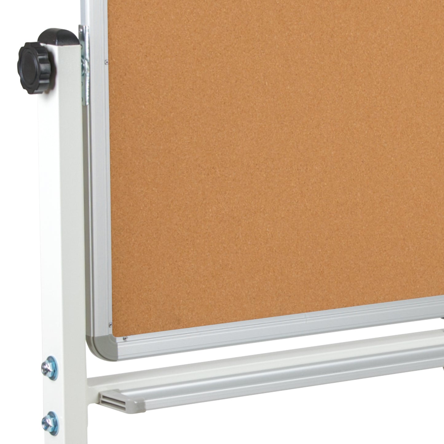 HERCULES Series 53"W x 59"H Reversible Mobile Cork Bulletin Board and White Board with Pen Tray