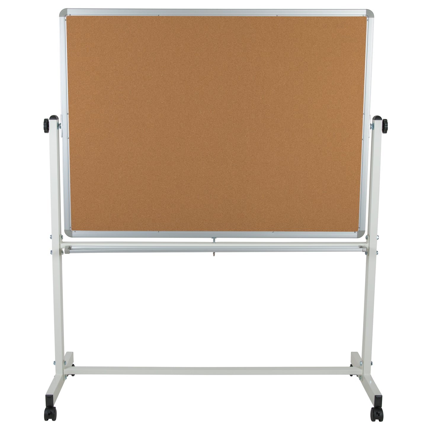 HERCULES Series 53"W x 62.5"H Reversible Mobile Cork Bulletin Board and White Board with Pen Tray