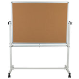 HERCULES Series 53"W x 62.5"H Reversible Mobile Cork Bulletin Board and White Board with Pen Tray