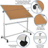 HERCULES Series 53"W x 62.5"H Reversible Mobile Cork Bulletin Board and White Board with Pen Tray